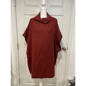 GENA Womens XL XXL Textured Knit Cowl Neck Poncho Loose Sleeveless Red‎ Sweater